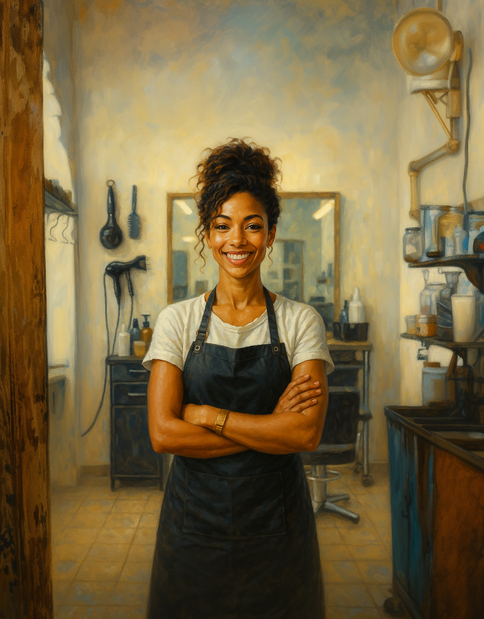 Profissional de beleza atendendo cliente